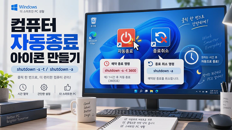 윈도우 11에서 shutdown 명령어를 이용해 자동 종료와 종료 취소 바로가기 아이콘을 만드는 방법 본문 이미지