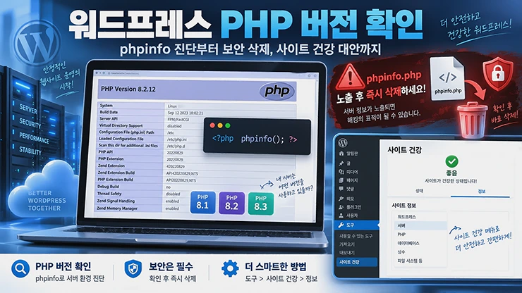 워드프레스 PHP 버전 확인과 phpinfo 보안 삭제 및 사이트 건강 진단 방법 본문 이미지