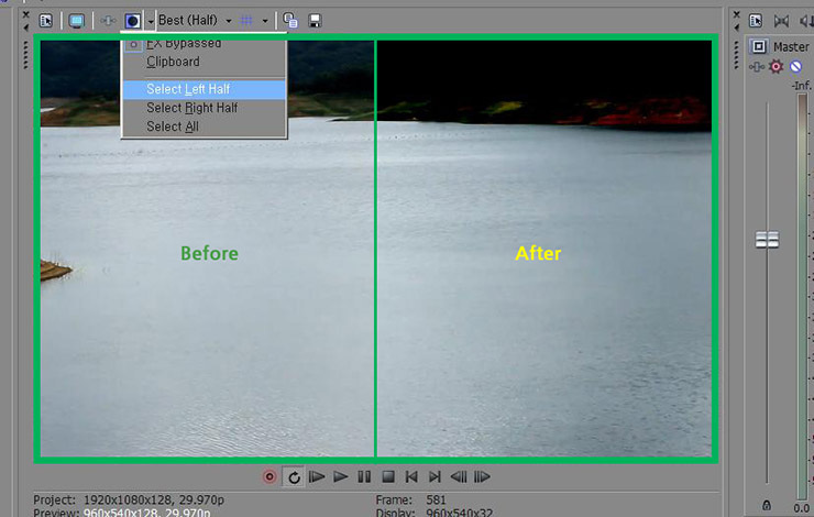 소니 베가스 색상 보정 Studio RGB to Computer RGB 전후 비교