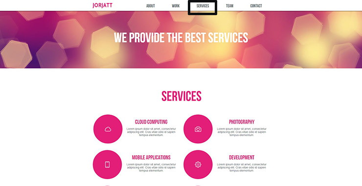 JORJATT Services 메뉴 이동 화면
