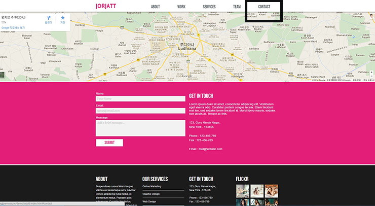 JORJATT Contact 연락처 및 위치 안내 화면
