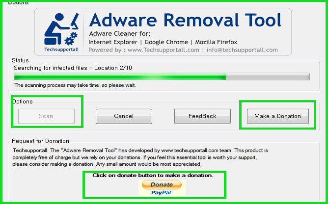 Adware Removal Tool로 mystartsearch 관련 애드웨어를 검사하는 2014년 화면