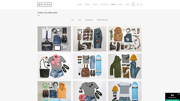 워드프레스 Bridge 테마 데모화면 Grid Layout, Three Column