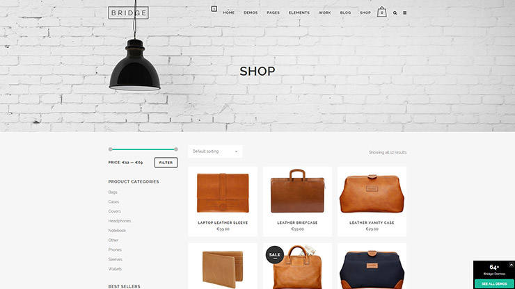 워드프레스 Bridge 테마 데모 Grid Layout,우커머서 WooCommerce Shop