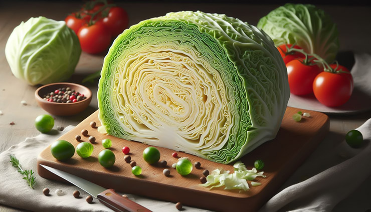 비타민 U가 풍부한 양배추 단면