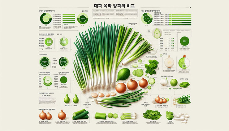 대파와 쪽파, 양파를 비교한 영양 성분 표