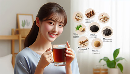 감초차를 마시는 여성의 모습
