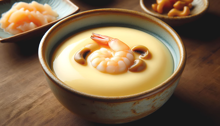 일본식 찜 요리 차완무시가 작은 그릇에 담겨 있는 모습