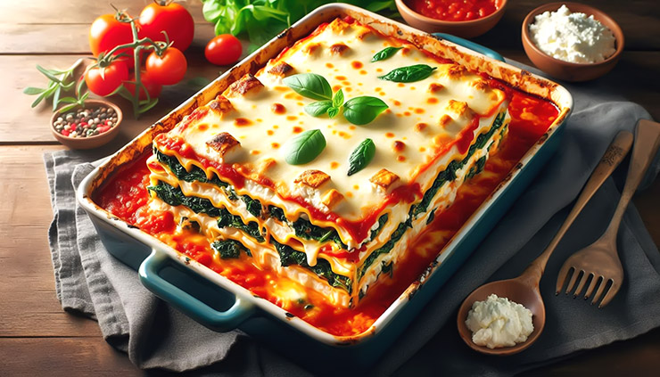 두부 라자냐, 이탈리아의 클래식 라자냐에 두부와 치즈가 층층이 쌓인 요리