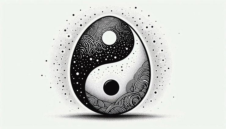 음양 조화를 상징하는 동양 철학적 달걀 계란 일러스트