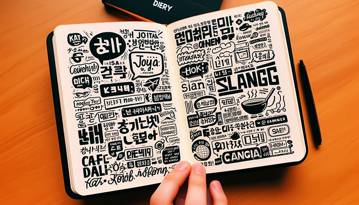 다양한 신조어와 그 의미를 메모한 다이어리 페이지
