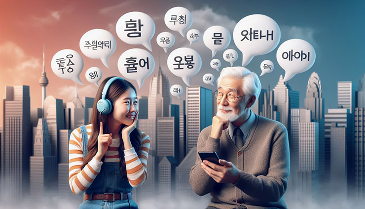 한국어와 신조어를 사용하는 세대 간 차이와 소통을 표현한 장면