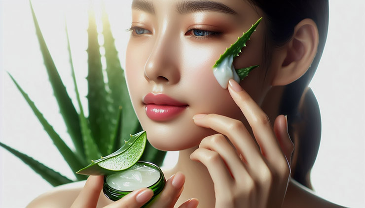 알로에 젤을 바르는 여성 피부 클로즈업