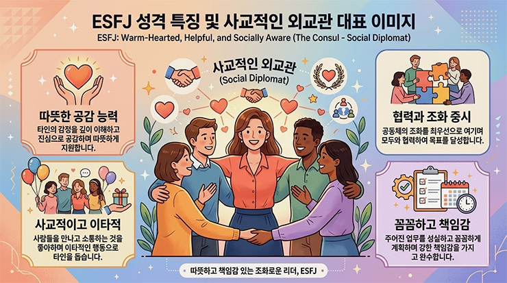 ESFJ 성격 특징 및 사교적인 외교관 대표 이미지