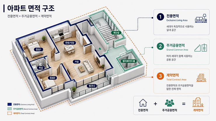 아파트 전용면적 공급면적 기타공용면적 계약면적 체계 구분 인포그래픽