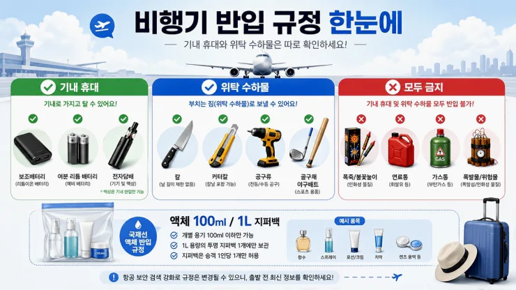 비행기 기내 반입 금지 물품과 위탁 수하물 규정 비교 본문 이미지
