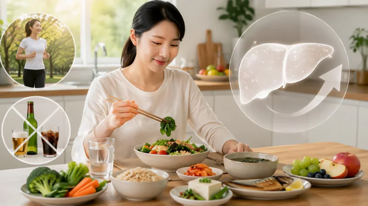 지방간 없애는 방법과 식단 운동 금주 관리 핵심을 보여주는 이미지