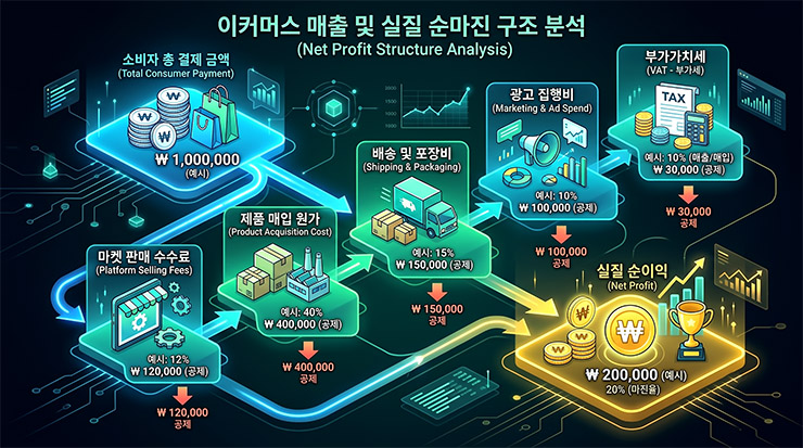 이커머스 셀러 마진율 구조 및 판매 수수료 정산 산출 다이어그램