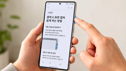 갤럭시 화면 캡처 버튼인 측면 버튼과 음량 하 버튼을 동시에 누르는 모습 특성 이미지