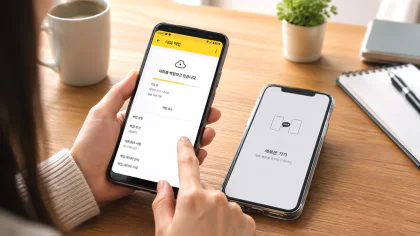 새 휴대폰으로 변경하기 전 카카오톡 대화내용을 백업하는 모습 특성 이미지