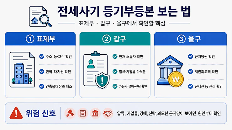 전세사기 등기부등본 보는 법 표제부 갑구 을구 확인 방법