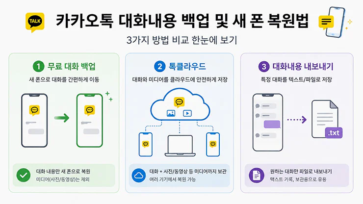 카카오톡 무료 대화 백업 톡클라우드 내보내기 차이 비교