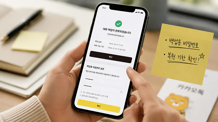 카카오톡 대화 백업 비밀번호 설정과 백업 완료 확인