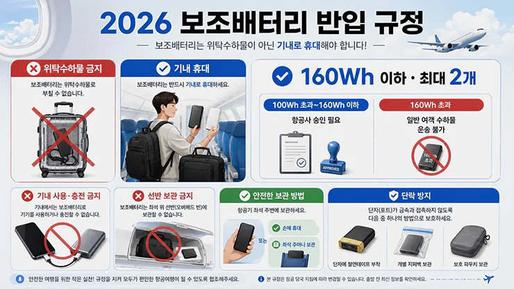2026년 비행기 보조배터리 기내 반입 2개 제한과 보관 방법