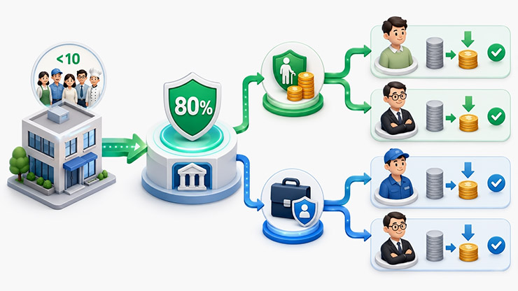 10인 미만 소상공인 두루누리 사회보험료 80퍼센트 지원금 감면 구조 다이어그램