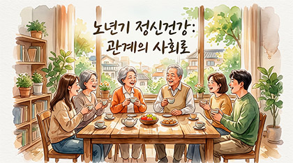 밝은 햇살이 들어오는 지역 공동체 공간에서 웃으며 소통하는 어르신들의 모습