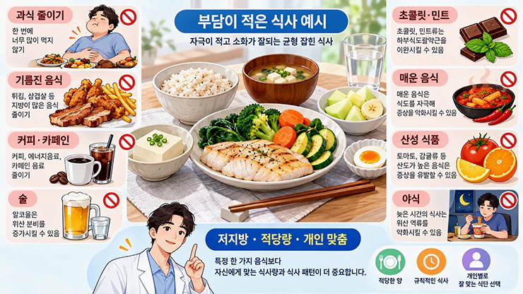 역류성 식도염에 부담이 적은 저지방 식사와 위에 좋은 음식 구성 예시