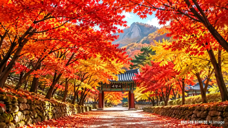 내장산 내장사 진입로를 붉게 뒤덮은 늦가을 단풍 터널