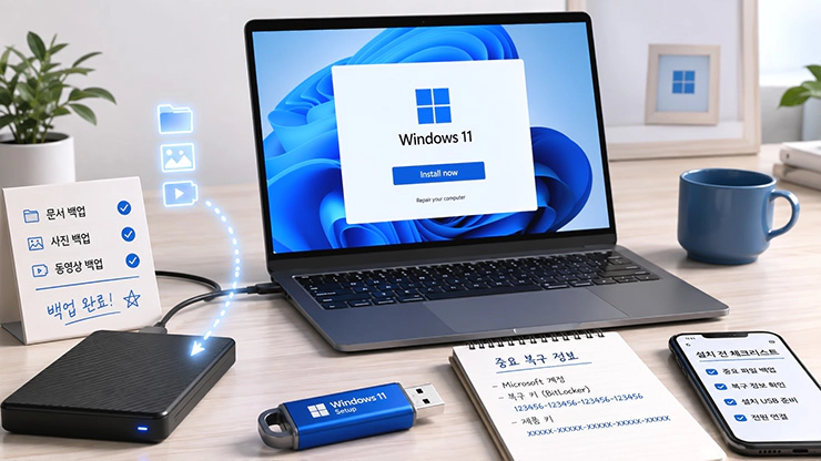 윈도우 11 클린설치 전 파일 백업과 설치 USB 준비 과정 대표 이미지